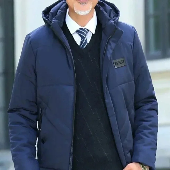 Blue Mens Hooded Puffer Coat - Picture 5 of 6